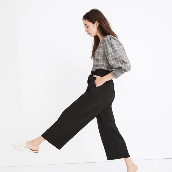 Madewell Tie-Waist Huston Pull-On Crop Pants - Picture 1 of 9